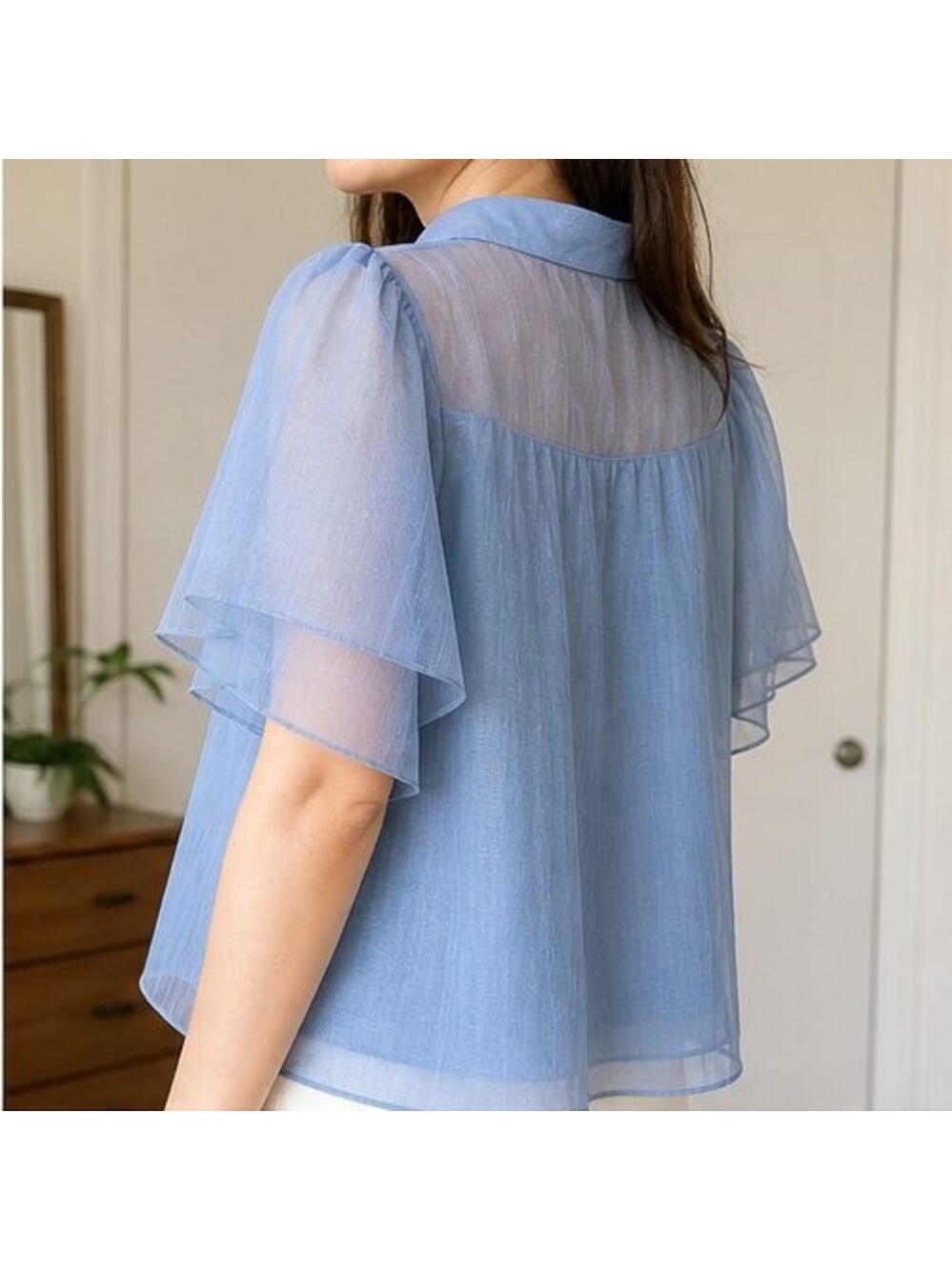 Blue Ruffle Blouse - Picture 3 of 6
